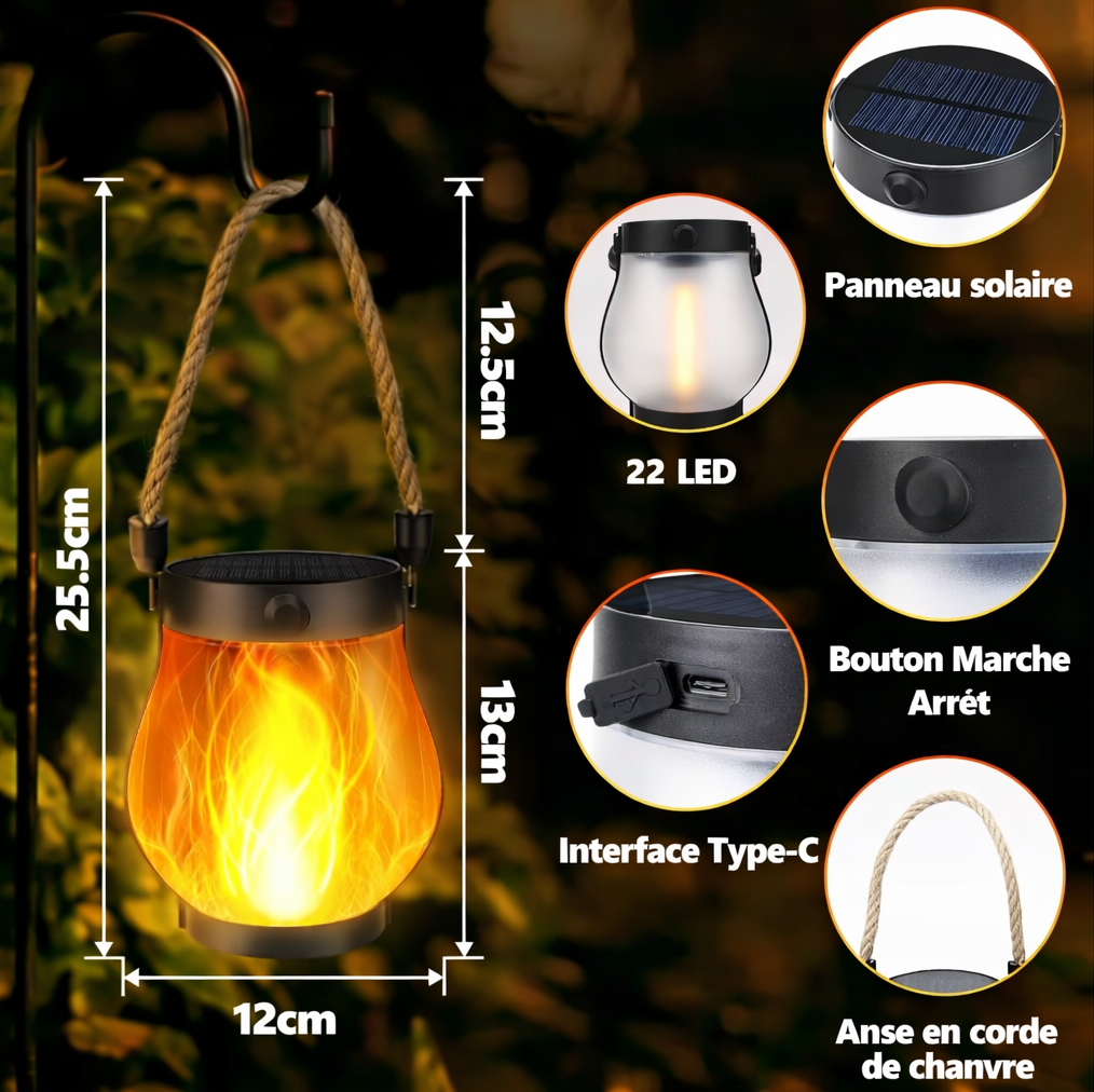 Lanterne Solaire LED Flamme SOLARA™ - Lampe Extérieure