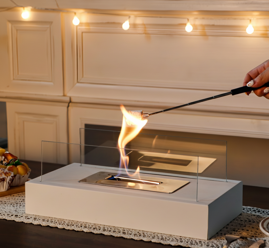 Cheminée de table blanche pour chemin de table.