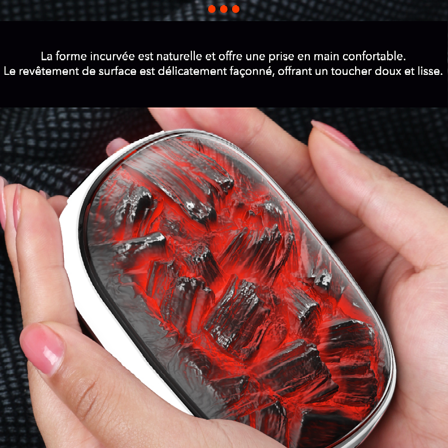 Chauffe main rechargeable USB-C pour le ski, batterie 5h - aspect flamme avec chauffe rapide - 3 niveaux, 2000 mAh lithium