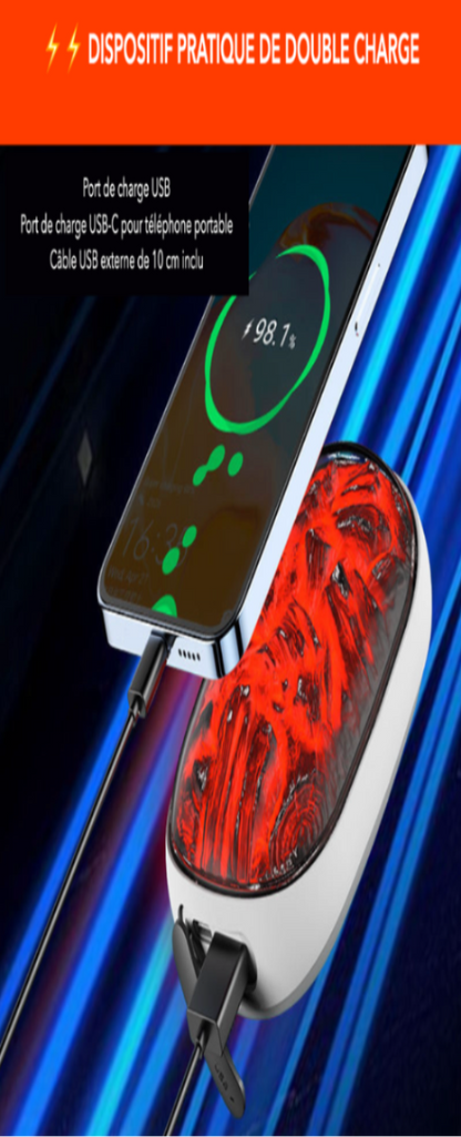 Chauffe main rechargeable USB-C pour le ski, batterie 5h - aspect flamme avec chauffe rapide - 3 niveaux, 2000 mAh lithium