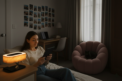 Lampe de chevet tactile dans une chambre d'une jeune femme