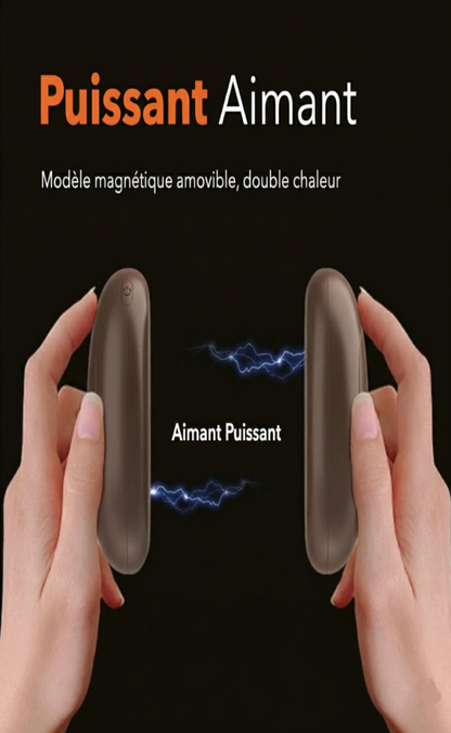 Magnétisme et amovibilité des chauffe-mains rechargeables USB-C forme grain de café - coloris marron.