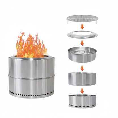 Brasero Inox Sans Fumée VULCARA™ - Foyer Portable Extérieur