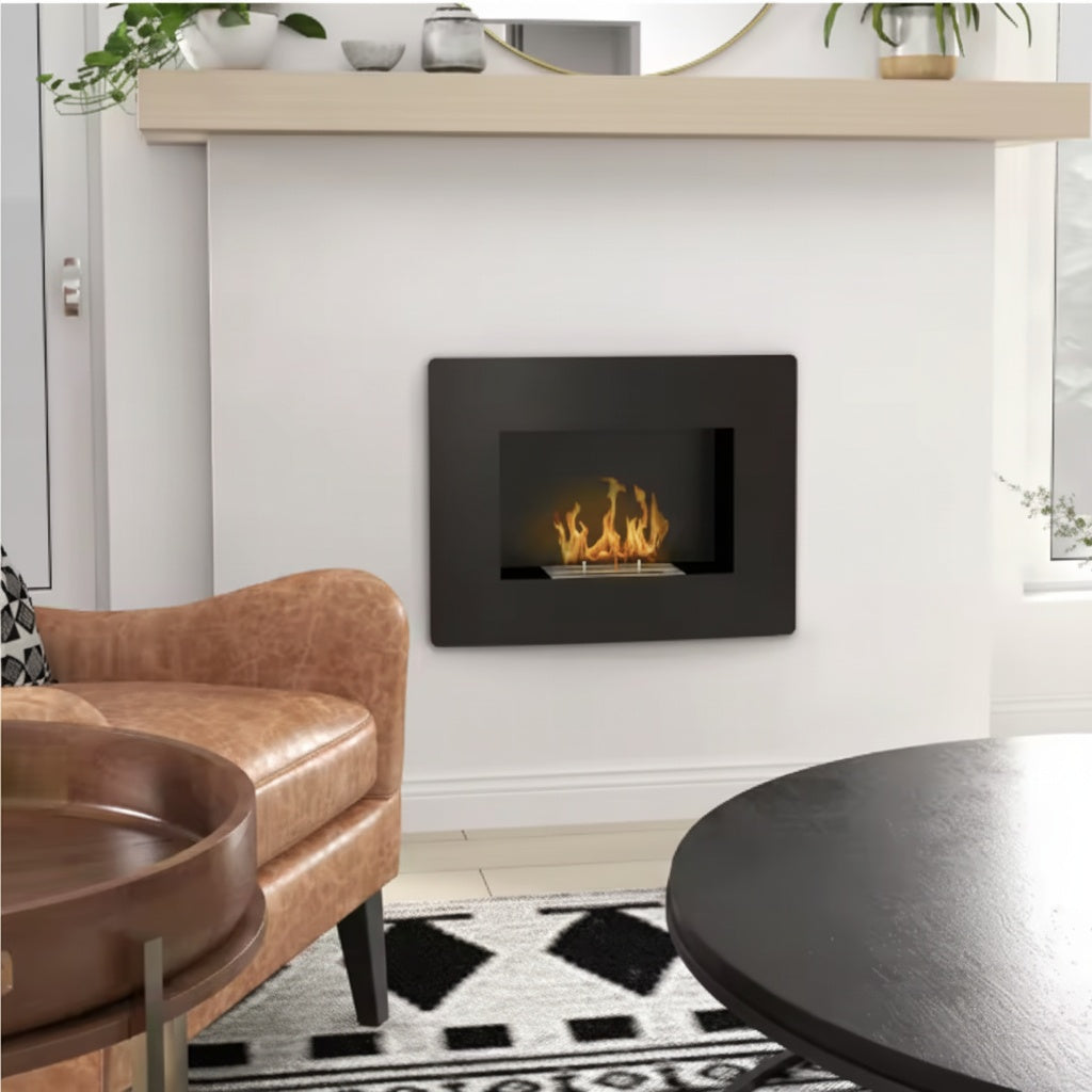 Cheminée Bioéthanol VIRENA™-Murale Encastrable Design Noir