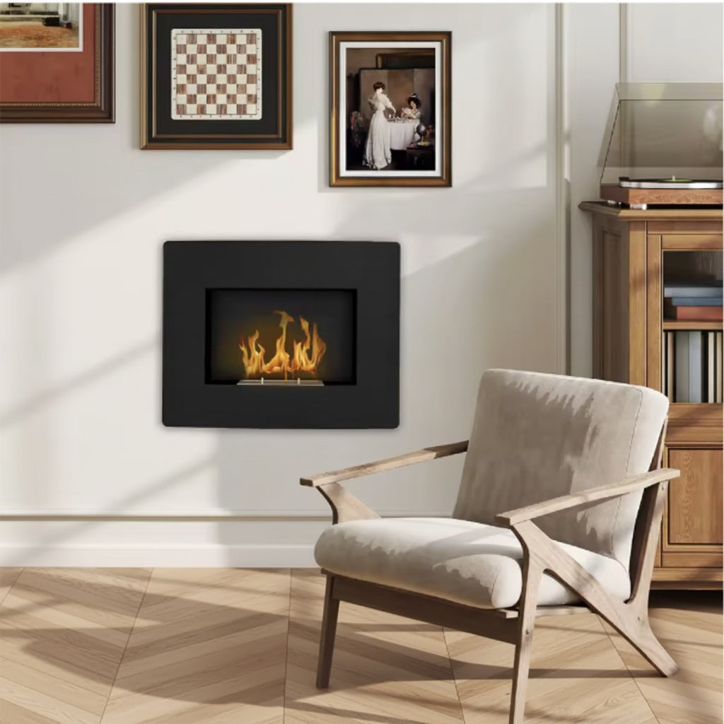 Cheminée Bioéthanol VIRENA™-Murale Encastrable Design Noir