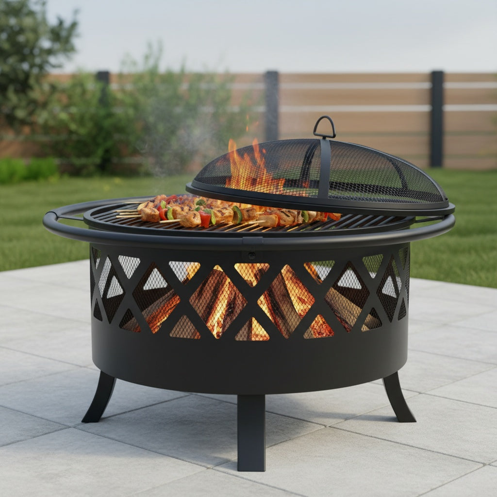 Brasero BBQ Multifonction FLAMORA™ - Foyer Extérieur avec Grille