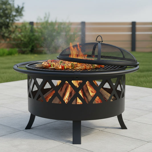 Brasero BBQ Multifonction FLAMORA™ - Foyer Extérieur avec Grille