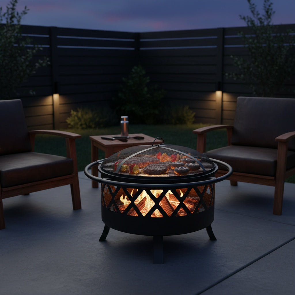 Brasero BBQ Multifonction FLAMORA™ - Foyer Extérieur avec Grille