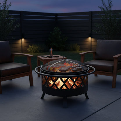 Brasero BBQ Multifonction FLAMORA™ - Foyer Extérieur avec Grille