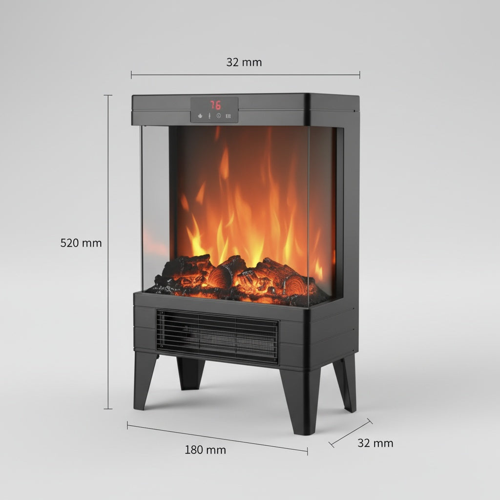 Cheminée Électrique CALYRA™ - Poêle Flamme 3D Design Noir