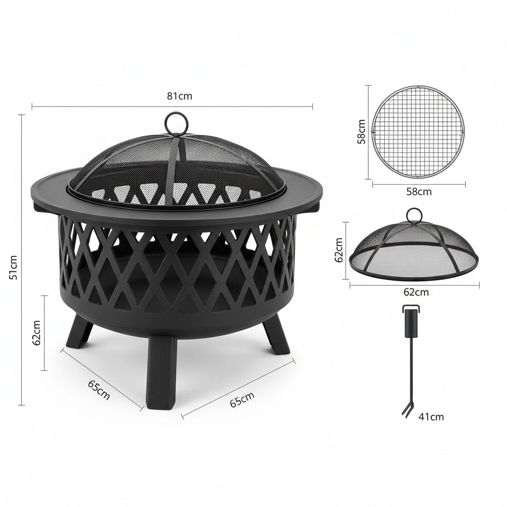 Brasero BBQ Multifonction FLAMORA™ - Foyer Extérieur avec Grille