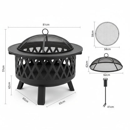Brasero BBQ Multifonction FLAMORA™ - Foyer Extérieur avec Grille