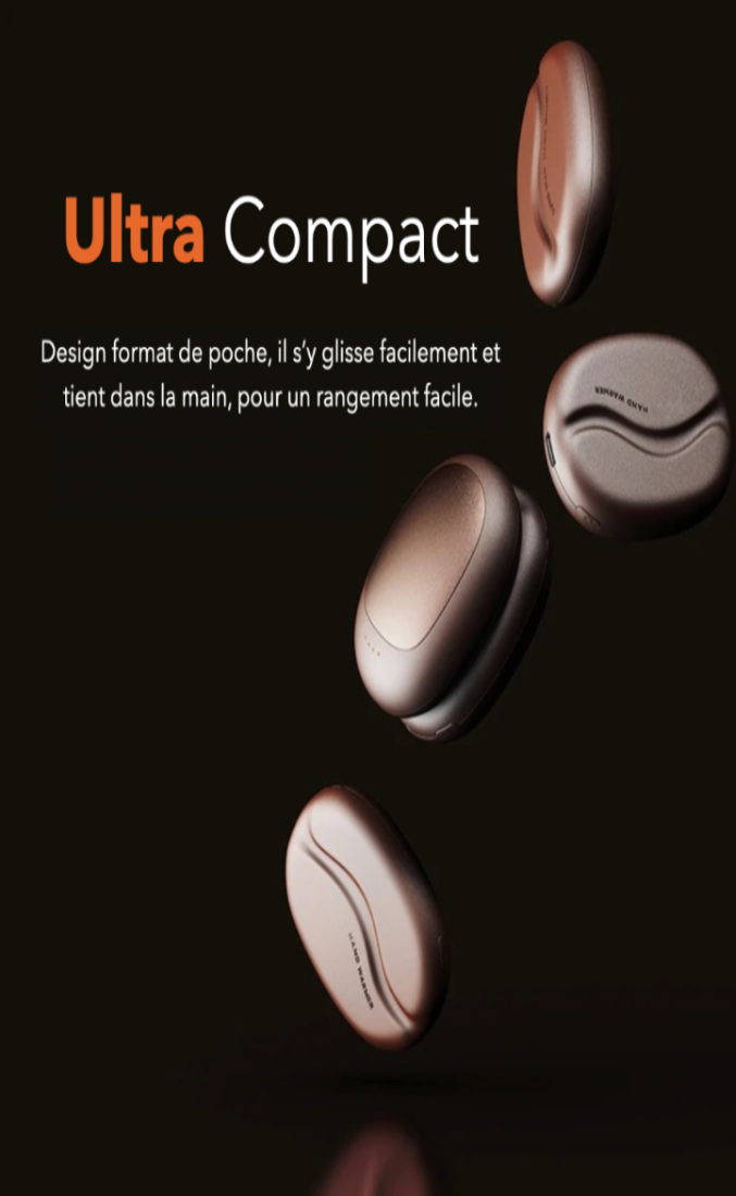 Design compact du chauffe-main rechargeable USB-C forme grain de café - coloris marron.