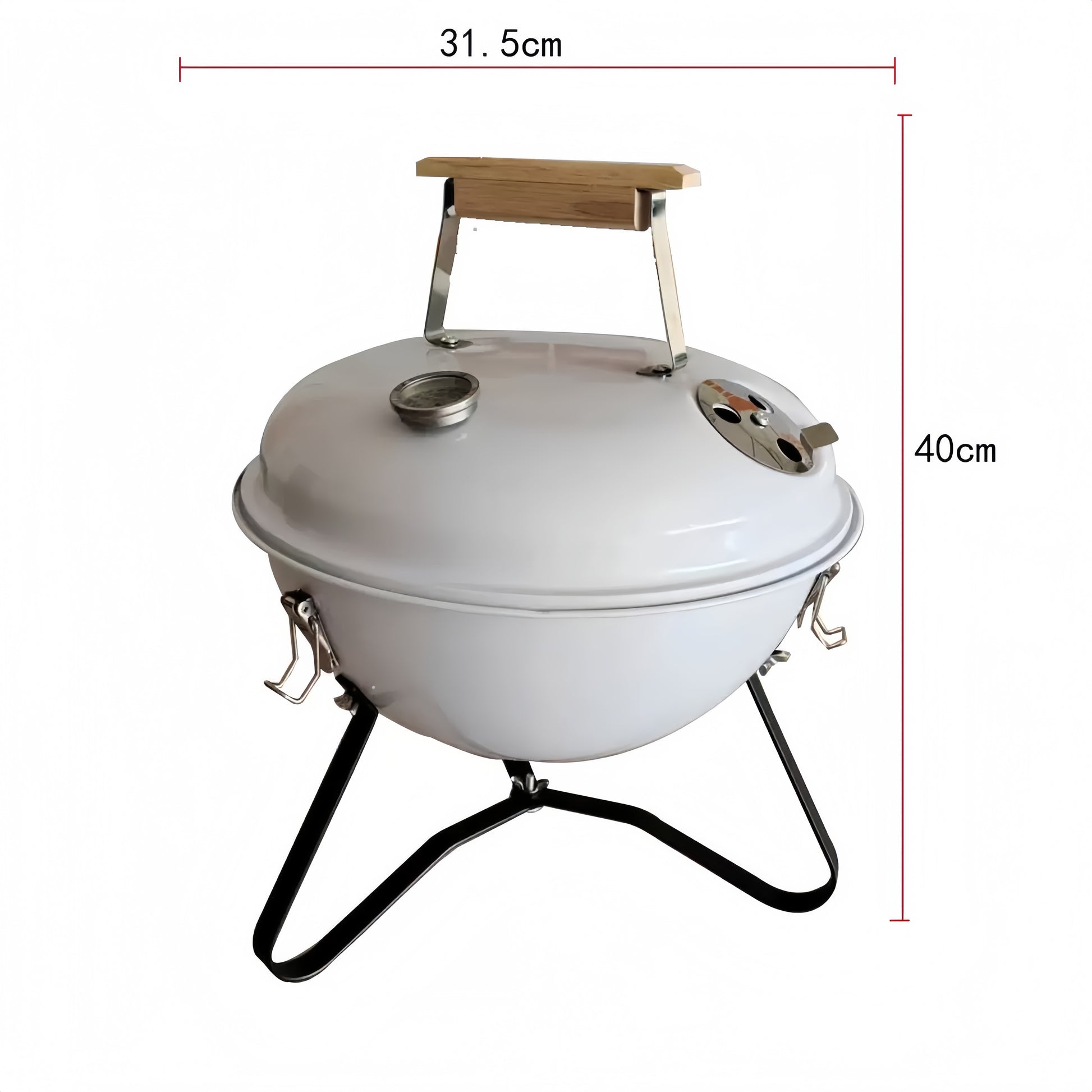 Dimensions du barbecue au charbon portable Kettle 31,5 cm : diamètre 31,5 cm et hauteur 40 cm, format compact et nomade.