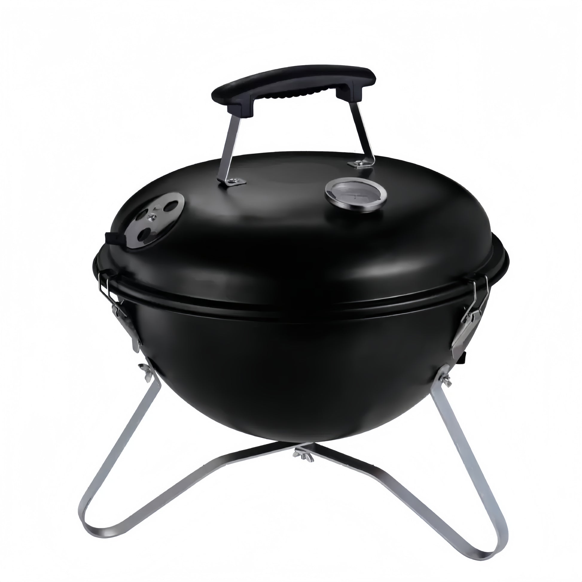 Barbecue au charbon portable Kettle 31,5 cm noir avec couvercle ventilé, thermomètre intégré et piètement stable.