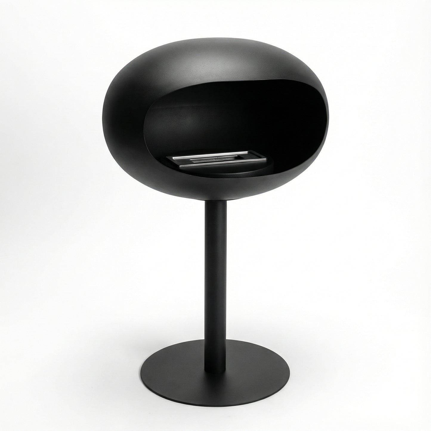 Cheminée éthanol sur pied noire design moderne.