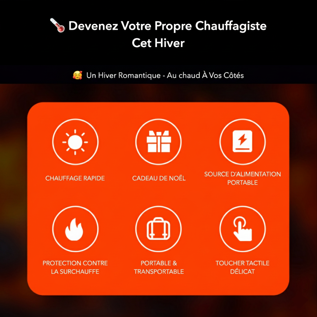 Chauffe main rechargeable USB-C pour le ski, batterie 5h - aspect flamme avec chauffe rapide - 3 niveaux, 2000 mAh lithium