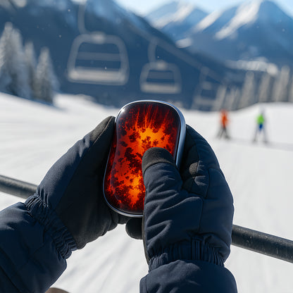 Chauffe main rechargeable USB-C pour le ski, batterie 5h - aspect flamme avec chauffe rapide - 3 niveaux, 2000 mAh lithium