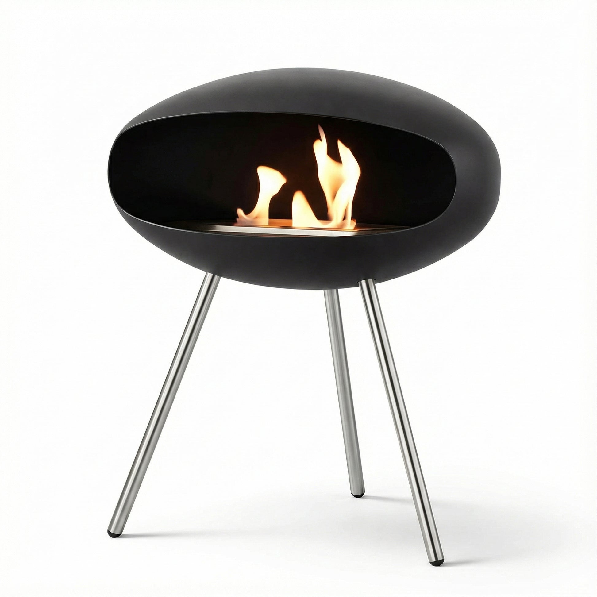 Cheminée éthanol COCON Essentiel avec pieds tripode discrets, vue produit sur fond blanc.