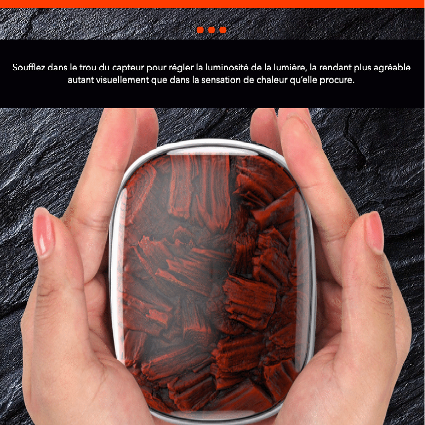 Chauffe main rechargeable USB-C pour le ski, batterie 5h - aspect flamme avec chauffe rapide - 3 niveaux, 2000 mAh lithium