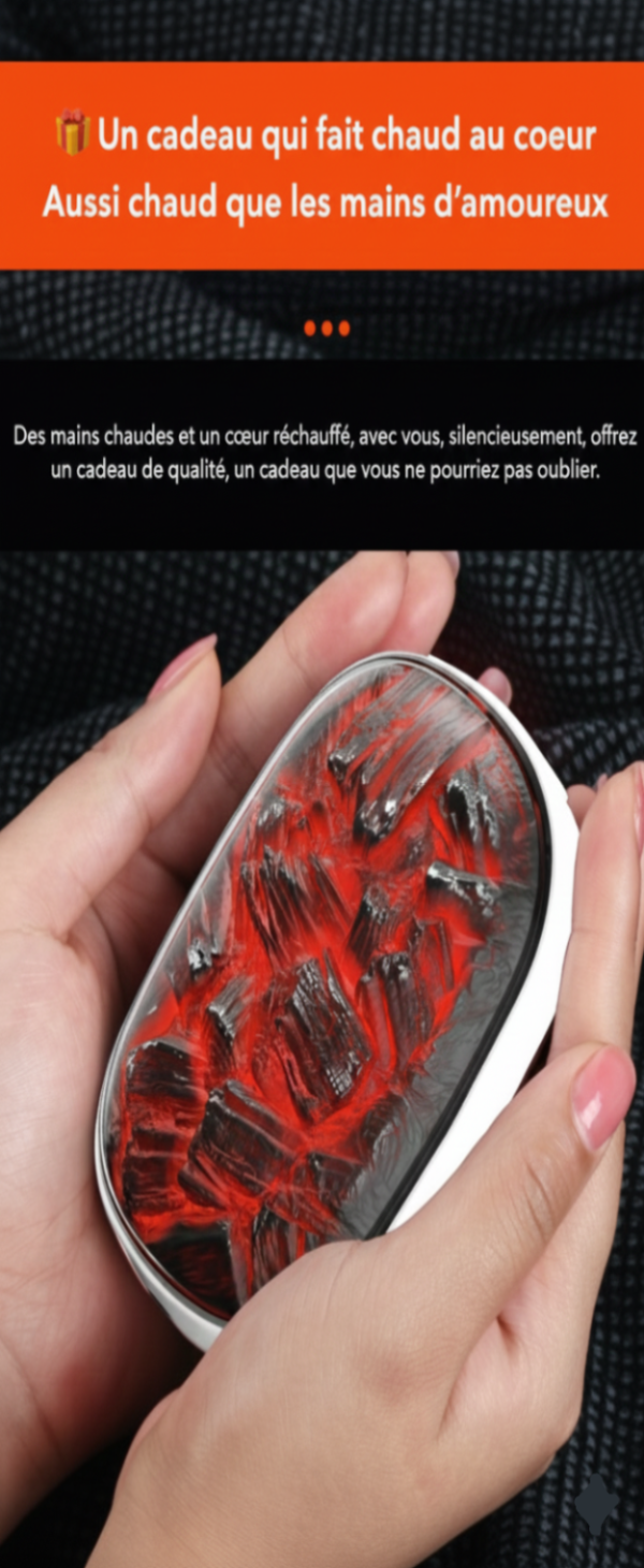 Chauffe main rechargeable USB-C pour le ski, batterie 5h - aspect flamme avec chauffe rapide - 3 niveaux, 2000 mAh lithium